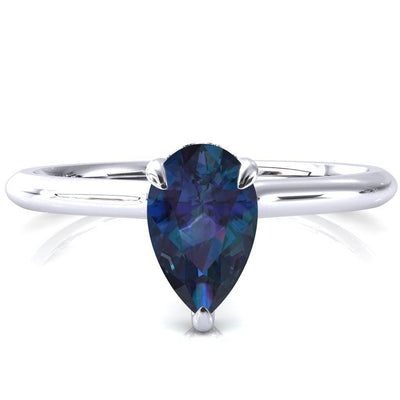 Secret Pear Alexandrite 3 Prong Floating Halo Engagement Ring-FIRE & BRILLIANCE