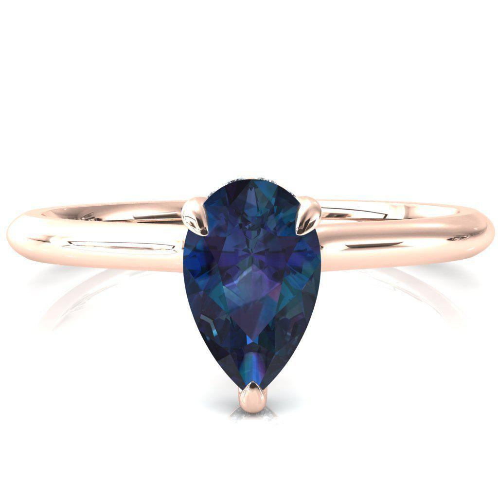 Secret Pear Alexandrite 3 Prong Floating Halo Engagement Ring-FIRE & BRILLIANCE