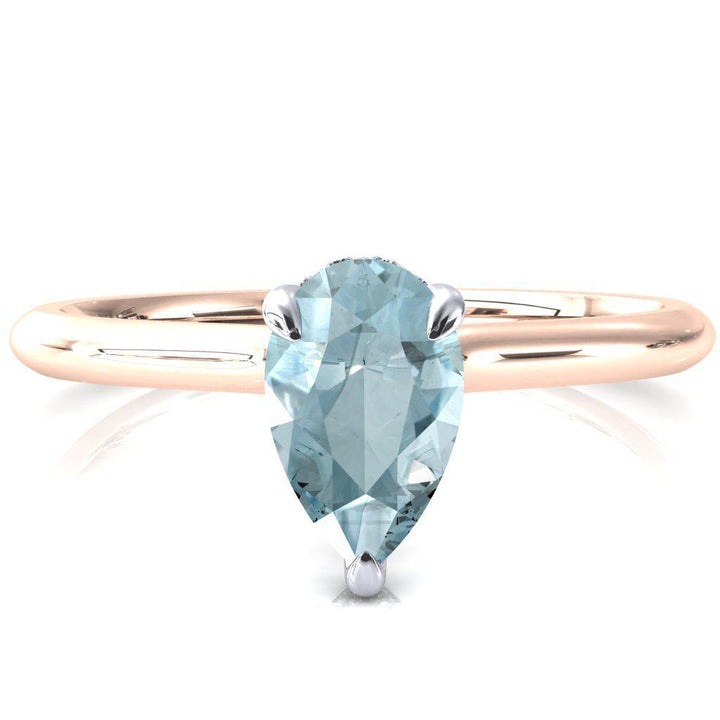 Secret Pear Aqua Blue Spinel Prong Floating Halo Engagement Ring - Main Image