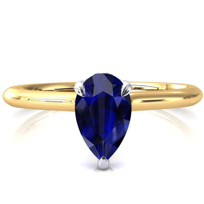 Secret Pear Blue Sapphire 3 Prong Floating Halo Engagement Ring-FIRE & BRILLIANCE