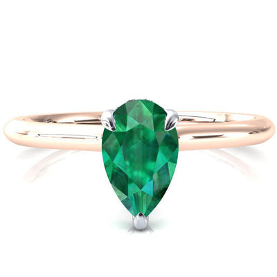 Secret Pear Emerald 3 Prong Floating Halo Engagement Ring-FIRE & BRILLIANCE