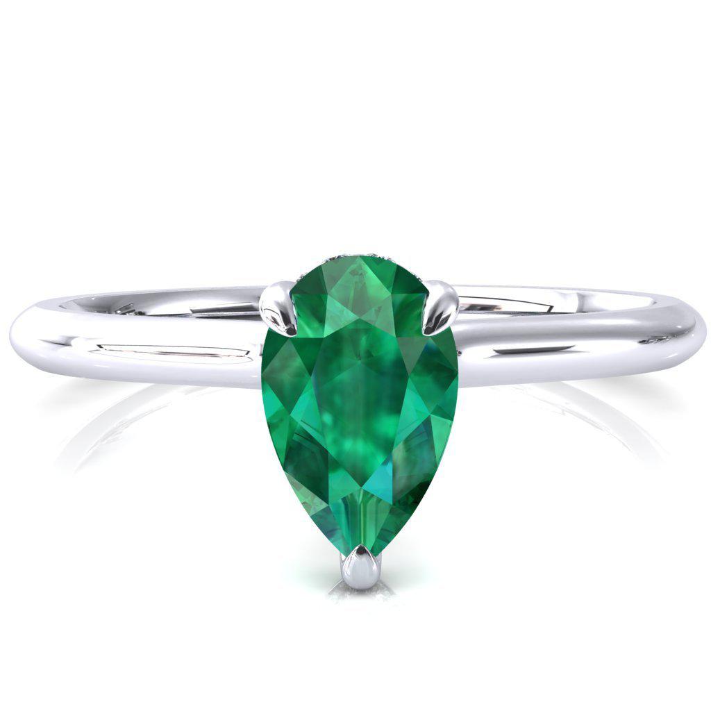 Secret Pear Emerald 3 Prong Floating Halo Engagement Ring-FIRE & BRILLIANCE