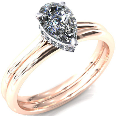 Secret Pear Moissanite 3 Prong Floating Halo Engagement Ring-Custom-Made Jewelry-Fire & Brilliance ®
