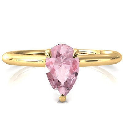 Secret Pear Pink Sapphire 3 Prong Floating Halo Engagement Ring-FIRE & BRILLIANCE