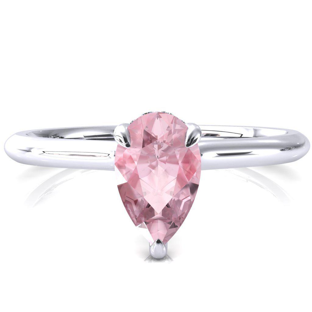 Secret Pear Pink Sapphire 3 Prong Floating Halo Engagement Ring-FIRE & BRILLIANCE