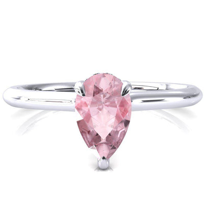 Secret Pear Pink Sapphire 3 Prong Floating Halo Engagement Ring-FIRE & BRILLIANCE