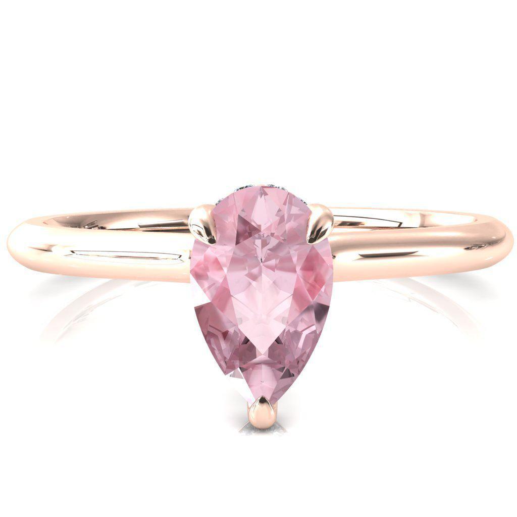 Secret Pear Pink Sapphire 3 Prong Floating Halo Engagement Ring-FIRE & BRILLIANCE