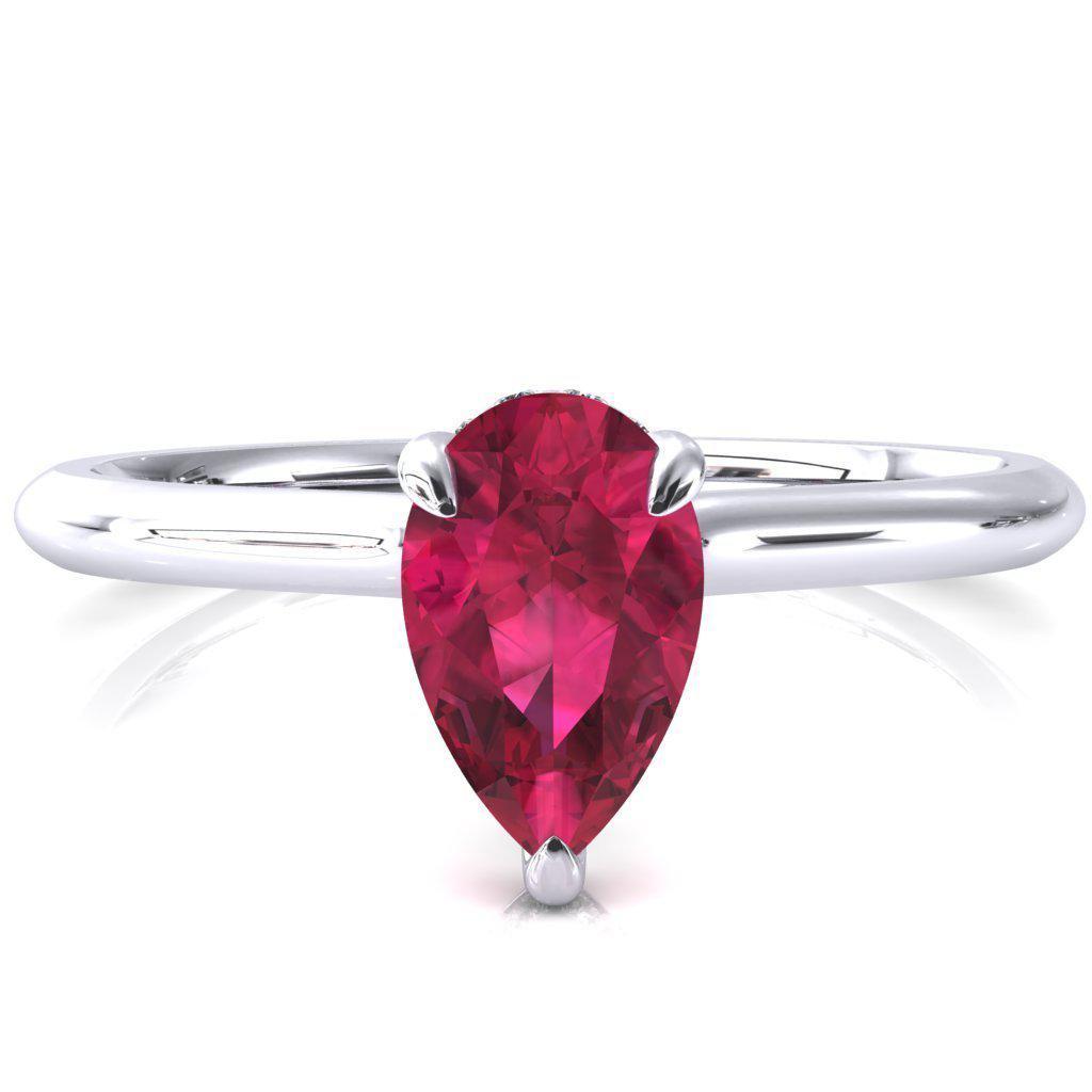Secret Pear Ruby 3 Prong Floating Halo Engagement Ring-FIRE & BRILLIANCE