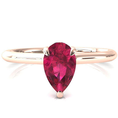 Secret Pear Ruby 3 Prong Floating Halo Engagement Ring-FIRE & BRILLIANCE