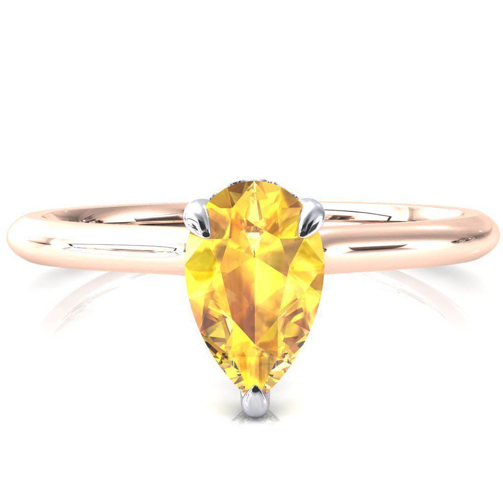 Secret Pear Yellow Sapphire 3 Prong Floating Halo Engagement Ring-FIRE & BRILLIANCE