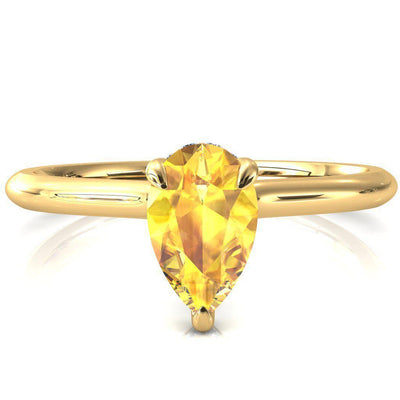 Secret Pear Yellow Sapphire 3 Prong Floating Halo Engagement Ring-FIRE & BRILLIANCE