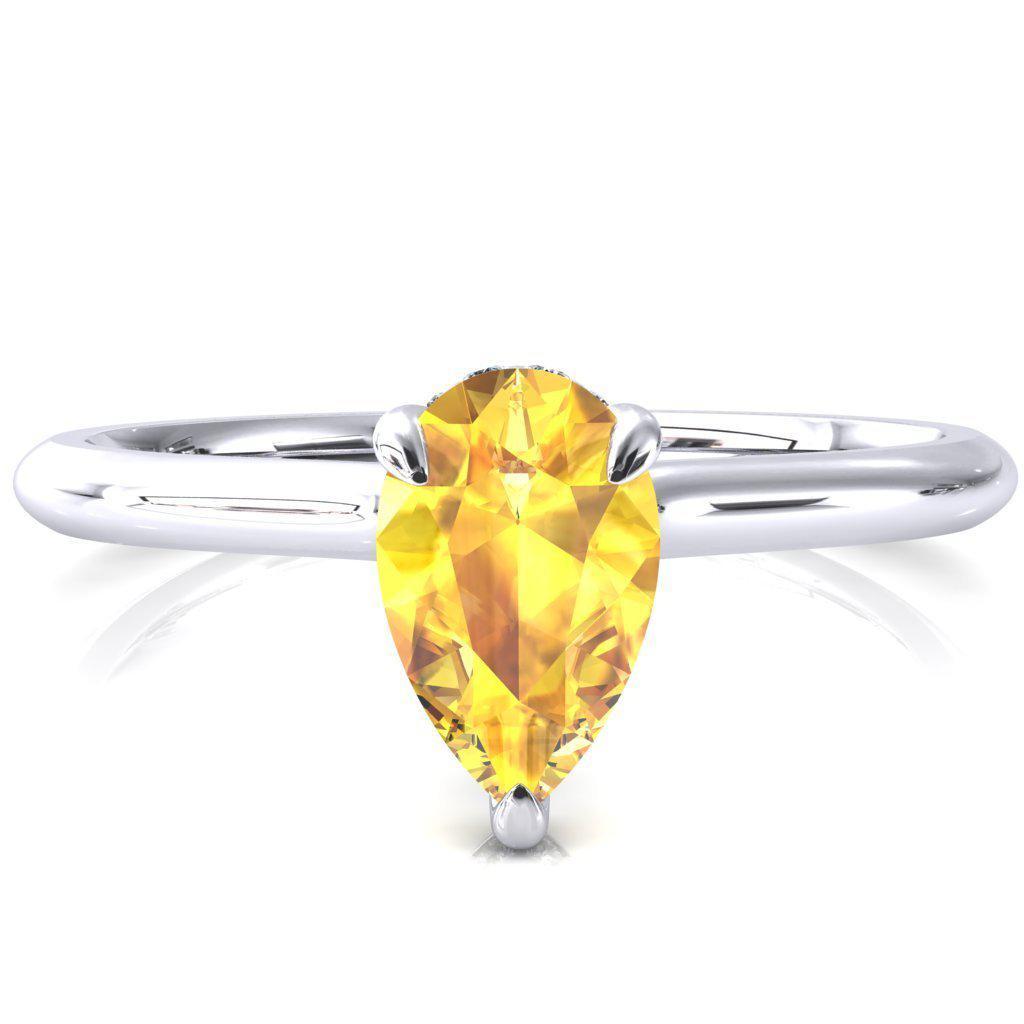 Secret Pear Yellow Sapphire 3 Prong Floating Halo Engagement Ring-FIRE & BRILLIANCE