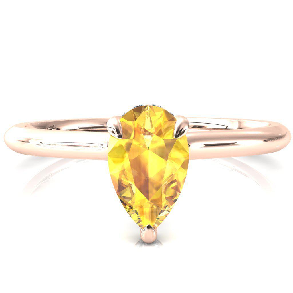 Secret Pear Yellow Sapphire 3 Prong Floating Halo Engagement Ring-FIRE & BRILLIANCE