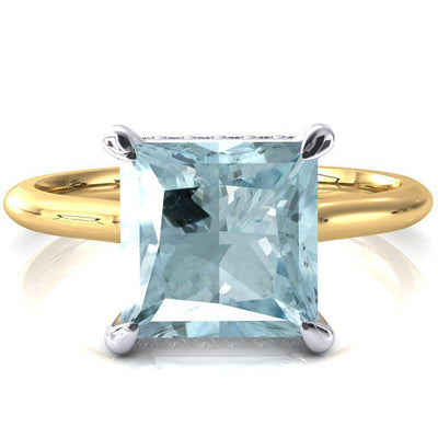 Secret Princess Aqua Blue Spinel 4 Prong Floating Halo Engagement Ring-FIRE & BRILLIANCE