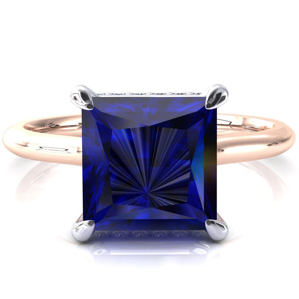 Secret Princess Blue Sapphire 4 Prong Floating Halo Engagement Ring-FIRE & BRILLIANCE