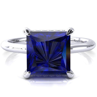 Secret Princess Blue Sapphire 4 Prong Floating Halo Engagement Ring-FIRE & BRILLIANCE