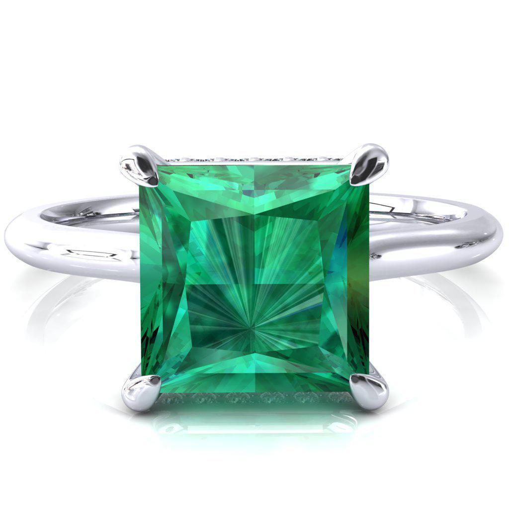 Secret Princess Emerald 4 Prong Floating Halo Engagement Ring-FIRE & BRILLIANCE