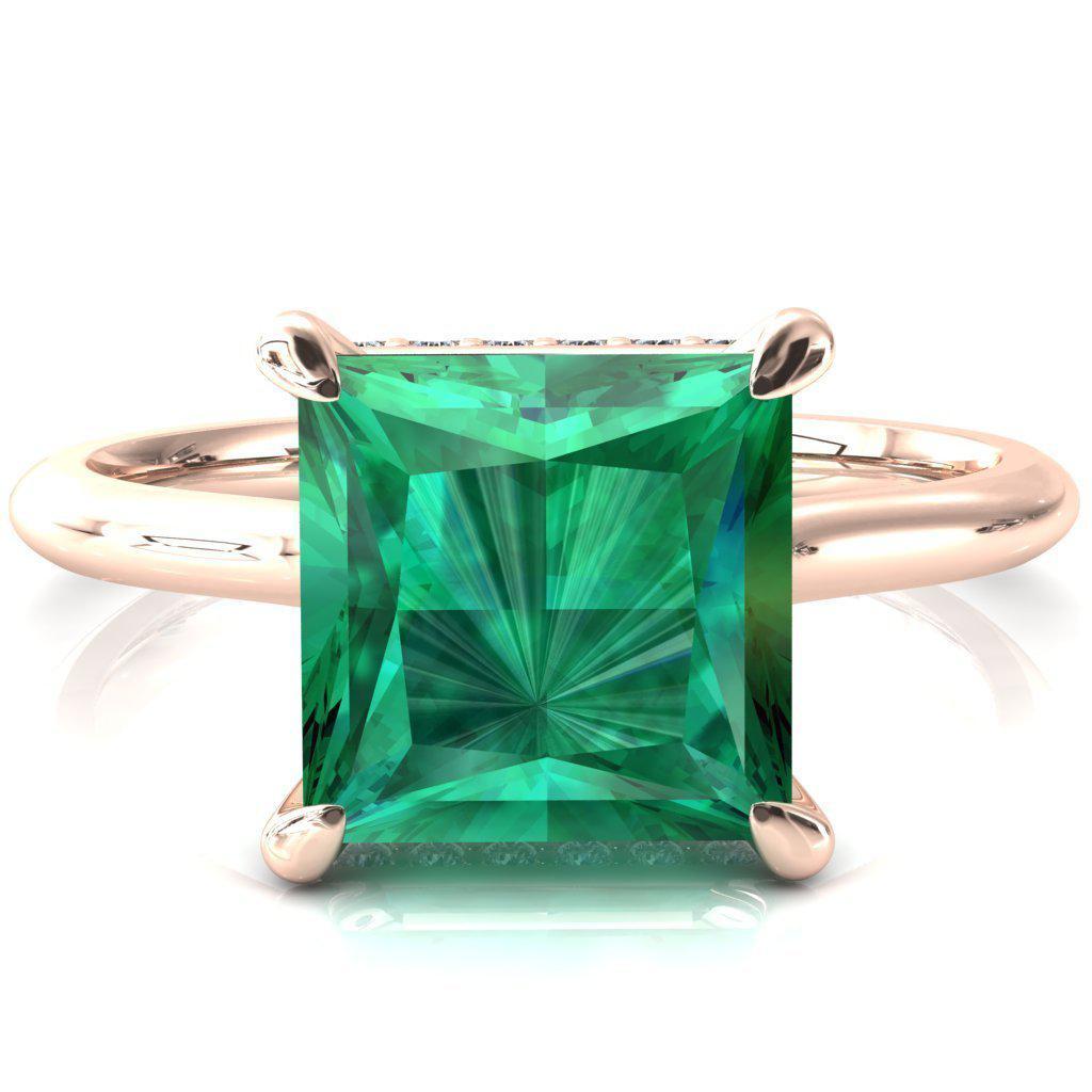 Secret Princess Emerald 4 Prong Floating Halo Engagement Ring-FIRE & BRILLIANCE