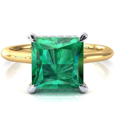 Secret Princess Emerald 4 Prong Floating Halo Engagement Ring-FIRE & BRILLIANCE
