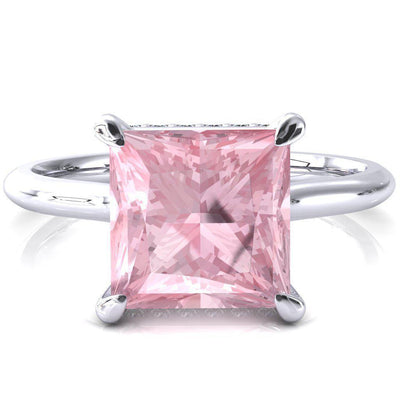 Secret Princess Pink Sapphire 4 Prong Floating Halo Engagement Ring-FIRE & BRILLIANCE