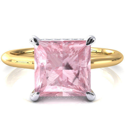 Secret Princess Pink Sapphire 4 Prong Floating Halo Engagement Ring-FIRE & BRILLIANCE