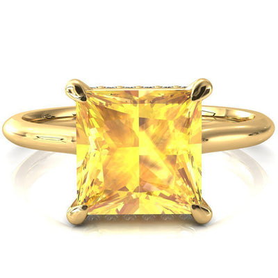 Secret Princess Yellow Sapphire 4 Prong Floating Halo Engagement Ring-FIRE & BRILLIANCE