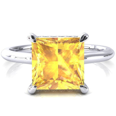 Secret Princess Yellow Sapphire 4 Prong Floating Halo Engagement Ring-FIRE & BRILLIANCE