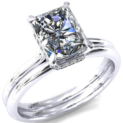 Secret Radiant Moissanite 4 Prong Floating Halo Engagement Ring-Custom-Made Jewelry-Fire & Brilliance ®