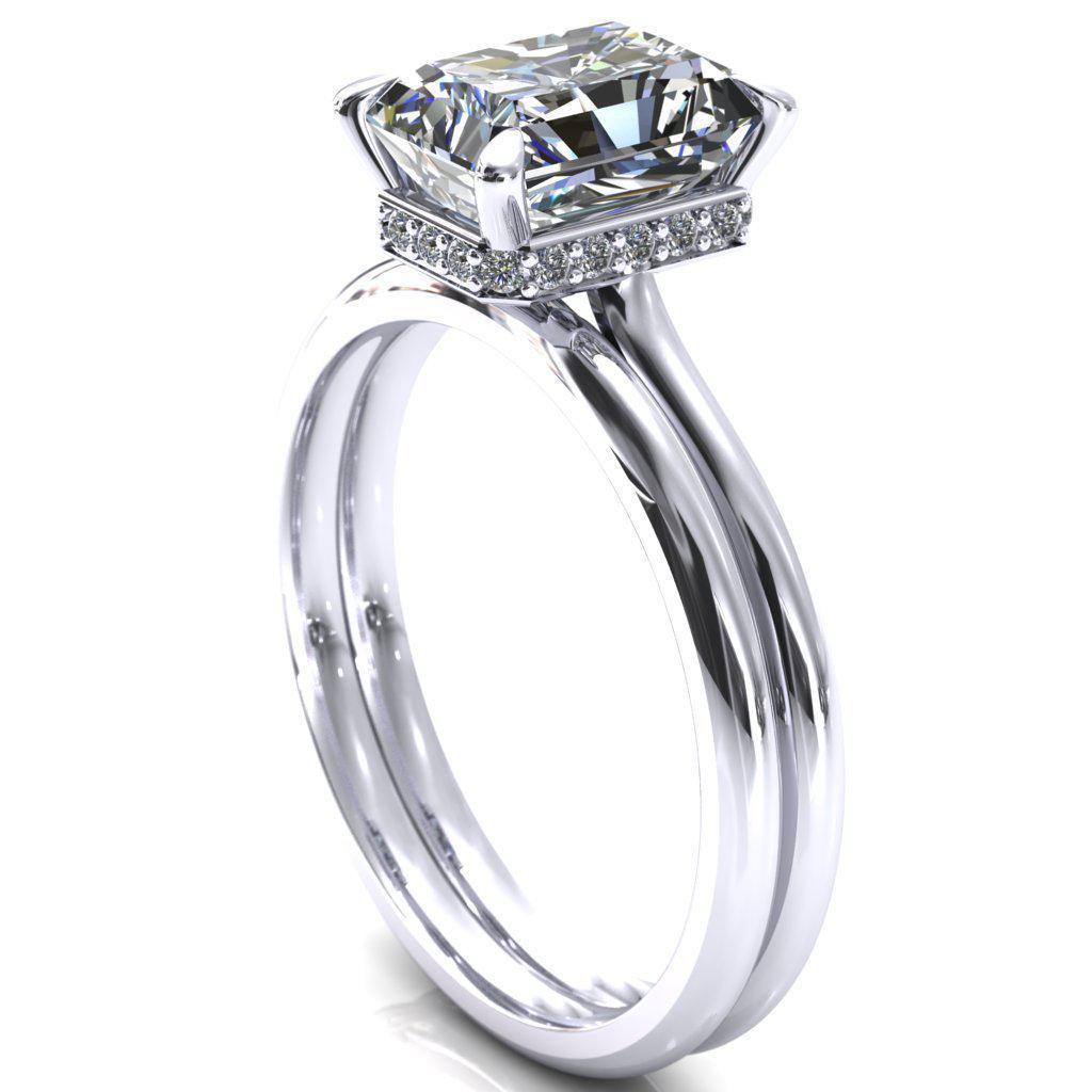 Secret Radiant Moissanite 4 Prong Floating Halo Engagement Ring-Custom-Made Jewelry-Fire & Brilliance ®
