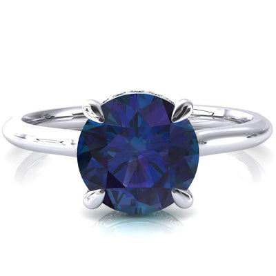 Secret Round Alexandrite 4 Prong Floating Halo Engagement Ring-FIRE & BRILLIANCE