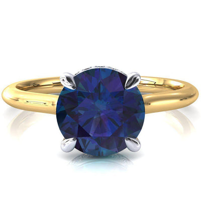 Secret Round Alexandrite 4 Prong Floating Halo Engagement Ring-FIRE & BRILLIANCE