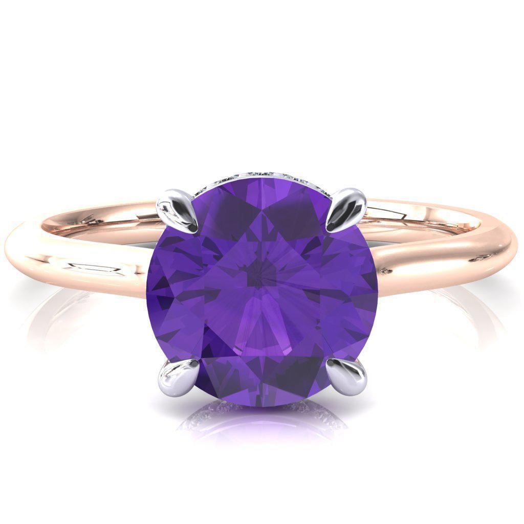 Secret Round Amethyst 4 Prong Floating Halo Engagement Ring-FIRE & BRILLIANCE
