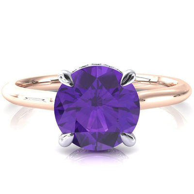 Secret Round Amethyst 4 Prong Floating Halo Engagement Ring-FIRE & BRILLIANCE