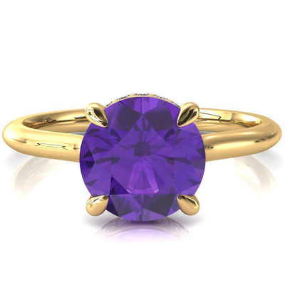 Secret Round Amethyst 4 Prong Floating Halo Engagement Ring-FIRE & BRILLIANCE