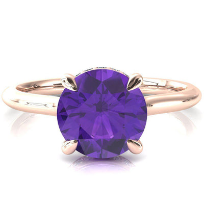 Secret Round Amethyst 4 Prong Floating Halo Engagement Ring-FIRE & BRILLIANCE