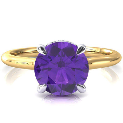 Secret Round Amethyst 4 Prong Floating Halo Engagement Ring-FIRE & BRILLIANCE