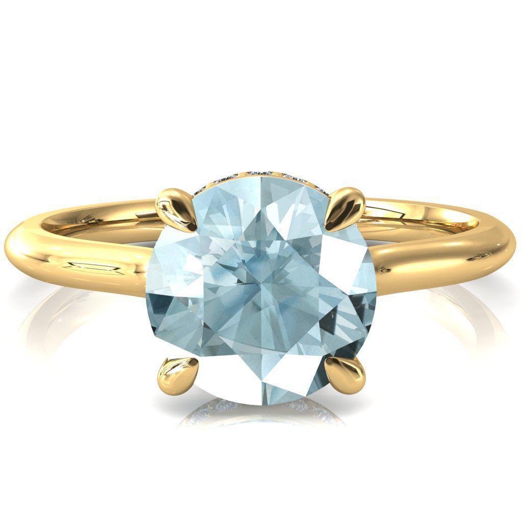 Secret Round Aqua Blue Spinel 4 Prong Floating Halo Engagement Ring-FIRE & BRILLIANCE