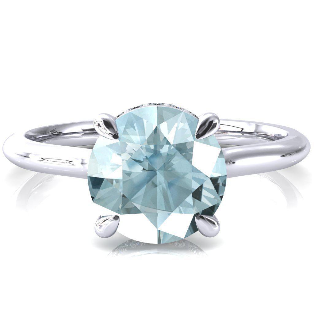 Secret Round Aqua Blue Spinel 4 Prong Floating Halo Engagement Ring-FIRE & BRILLIANCE