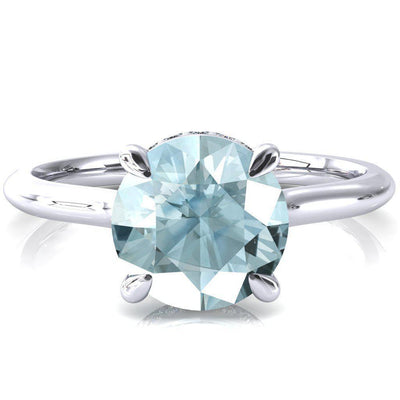 Secret Round Aqua Blue Spinel 4 Prong Floating Halo Engagement Ring-FIRE & BRILLIANCE