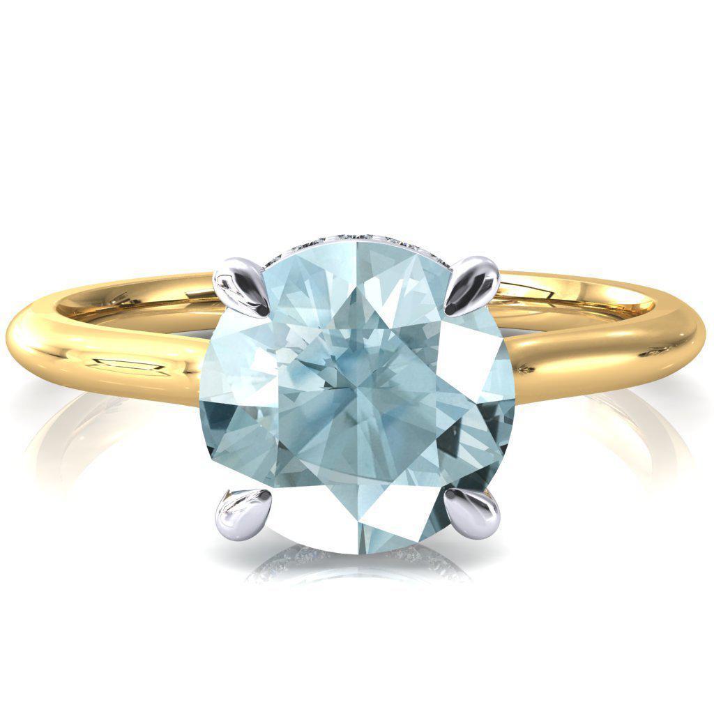 Secret Round Aqua Blue Spinel 4 Prong Floating Halo Engagement Ring-FIRE & BRILLIANCE