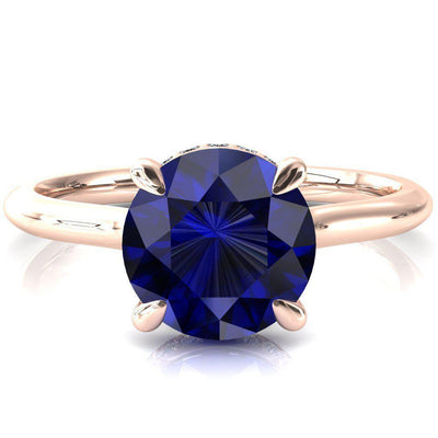 Secret Round Blue Sapphire 4 Prong Floating Halo Engagement Ring-FIRE & BRILLIANCE
