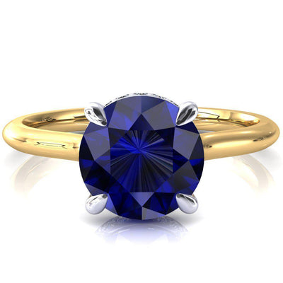 Secret Round Blue Sapphire 4 Prong Floating Halo Engagement Ring-FIRE & BRILLIANCE