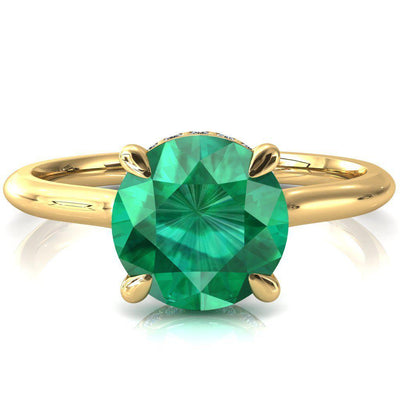 Secret Round Emerald 4 Prong Floating Halo Engagement Ring-FIRE & BRILLIANCE
