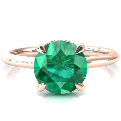 Secret Round Emerald 4 Prong Floating Halo Engagement Ring-FIRE & BRILLIANCE