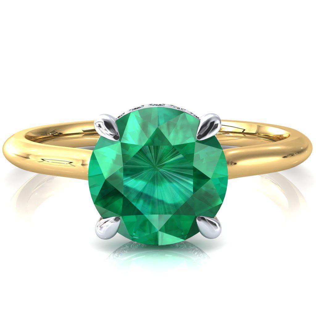 Secret Round Emerald 4 Prong Floating Halo Engagement Ring-FIRE & BRILLIANCE