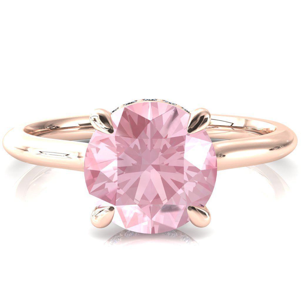 Secret Round Pink Sapphire 4 Prong Floating Halo Engagement Ring-FIRE & BRILLIANCE