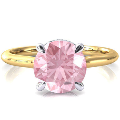 Secret Round Pink Sapphire 4 Prong Floating Halo Engagement Ring-FIRE & BRILLIANCE