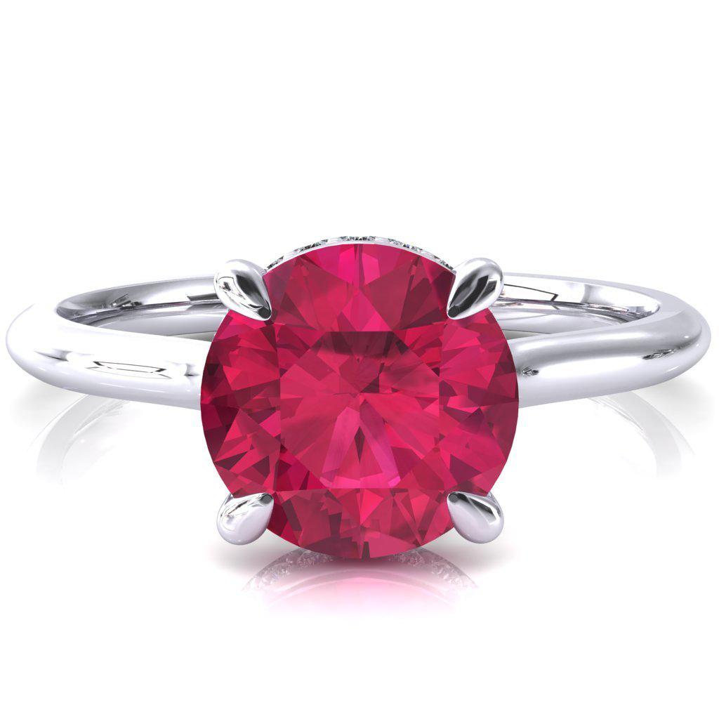 Secret Round Ruby 4 Prong Floating Halo Engagement Ring-FIRE & BRILLIANCE