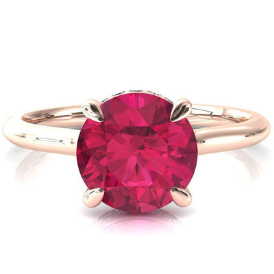 Secret Round Ruby 4 Prong Floating Halo Engagement Ring-FIRE & BRILLIANCE
