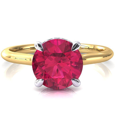 Secret Round Ruby 4 Prong Floating Halo Engagement Ring-FIRE & BRILLIANCE